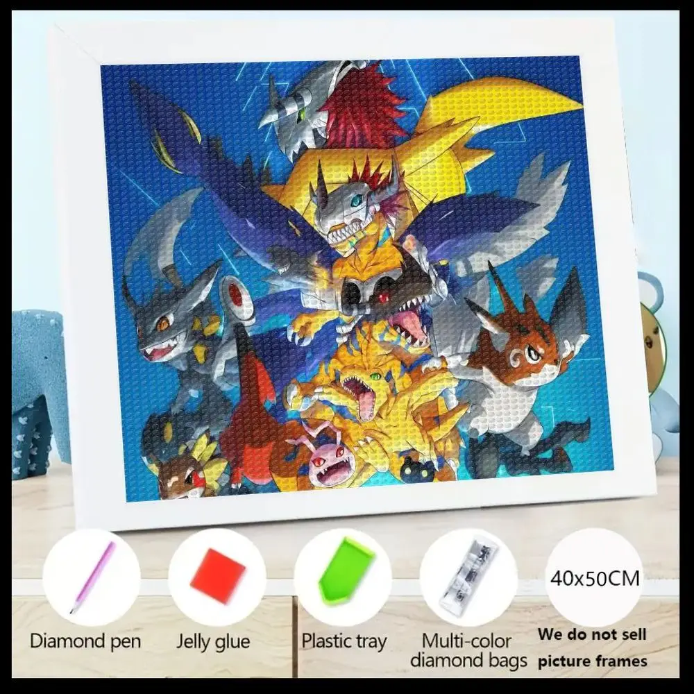 

Набор для алмазной вышивки 5D с персонажами Digimon, 40x50 см, DIY, вышивка крестиком, с полным набором круглых страз, Inc.
