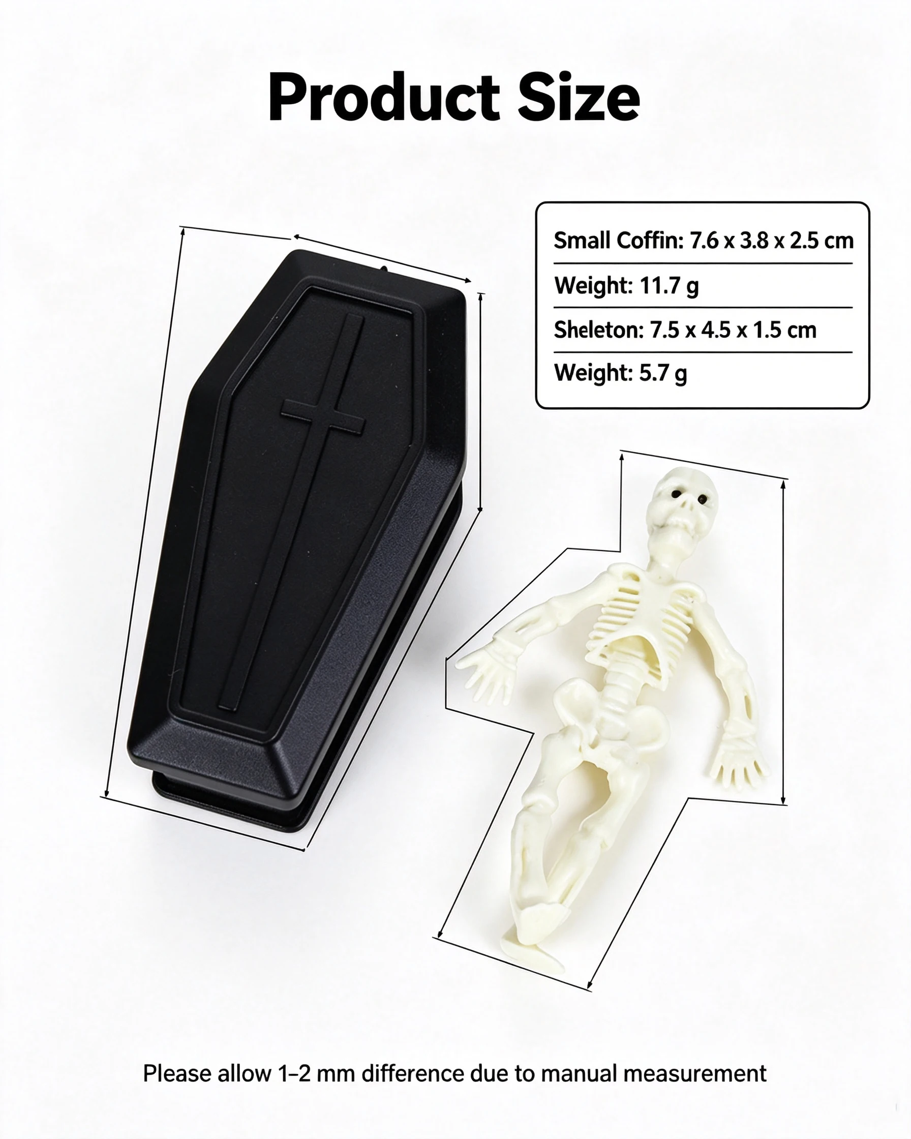 3pcs Halloween Party Bar DIY Skeleton Prop Night Light Small Coffin Ghost Head Ornament Black Coffin Accessories