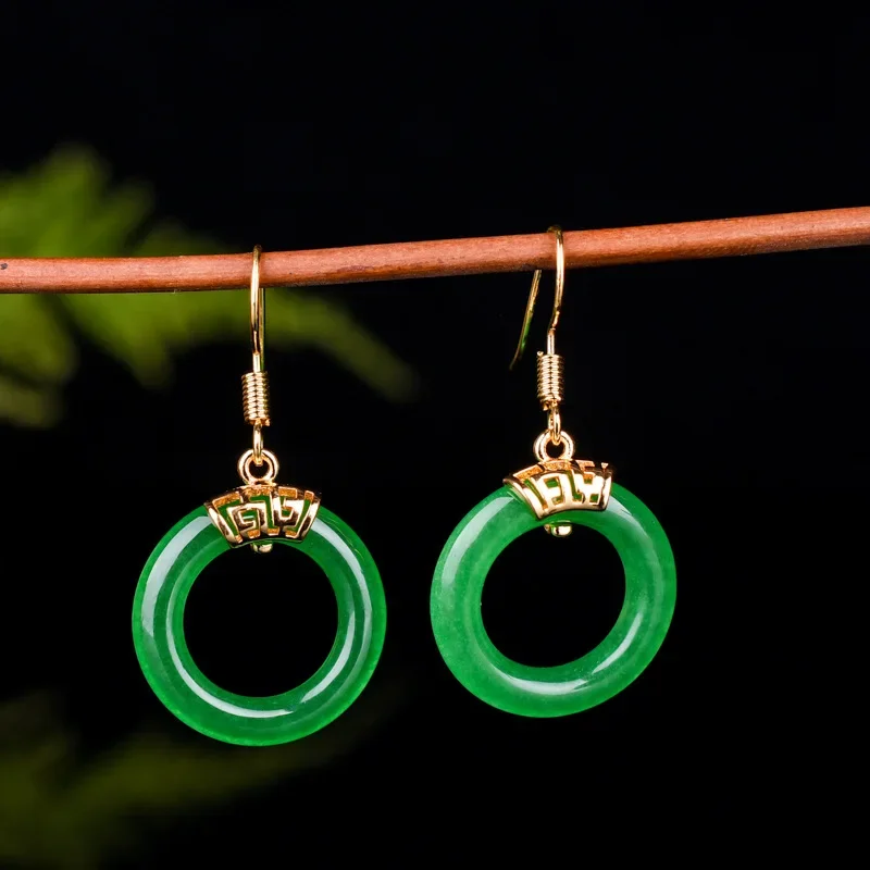 

Natural Green Chalcedony Hand-carved Safe Buckle Earrings Fashion Boutique Jewelry Men and Women Earrings Gift Accessories