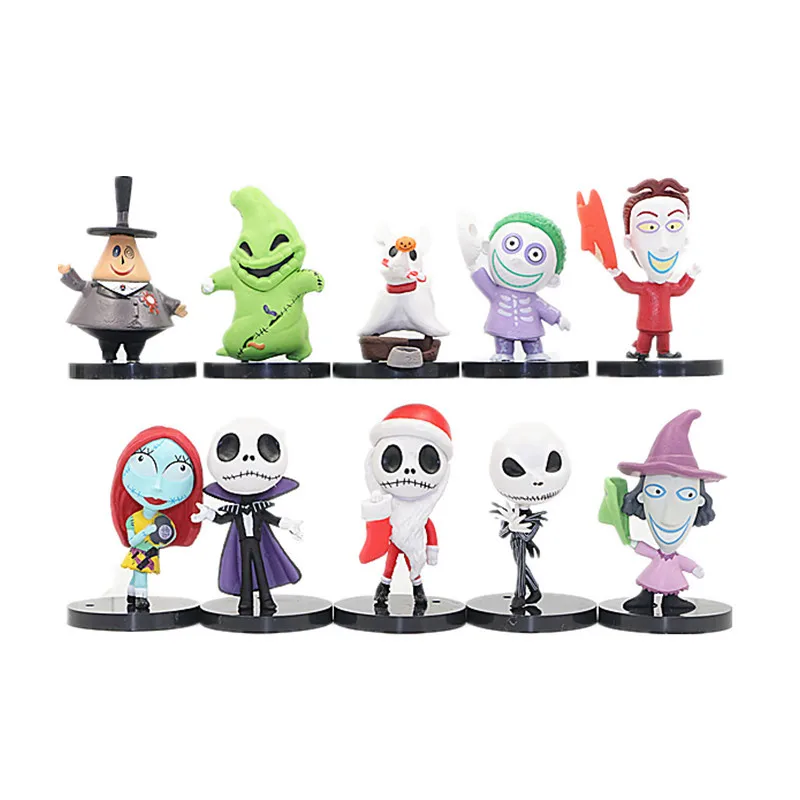 10 pçs/set O Pesadelo Sally Jack Skellington Natal PVC Modelo Estatueta de Vinil Presente de Halloween Figura de Ação Brinquedos