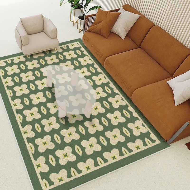 French Retro Living Room Green Flower Carpet Light Luxury Home Carpet Bedroom Cloakroom Carpet Carpets for Bed Room POD