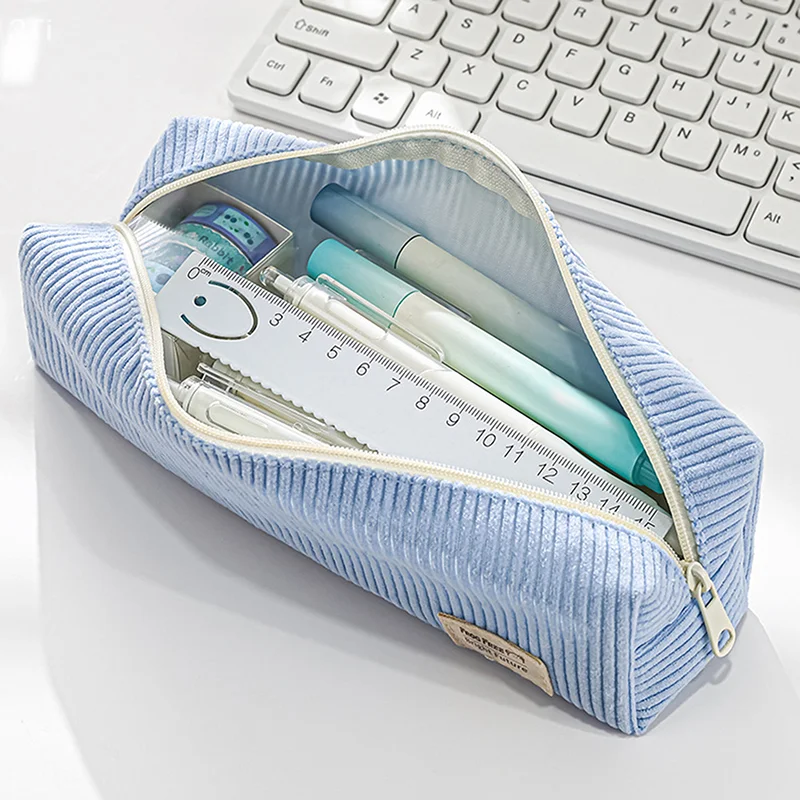 Ретро вельветовый однотонный пенал, минималистичная сумка для хранения канцелярских принадлежностей, модный пенал, большой вместительный пенал