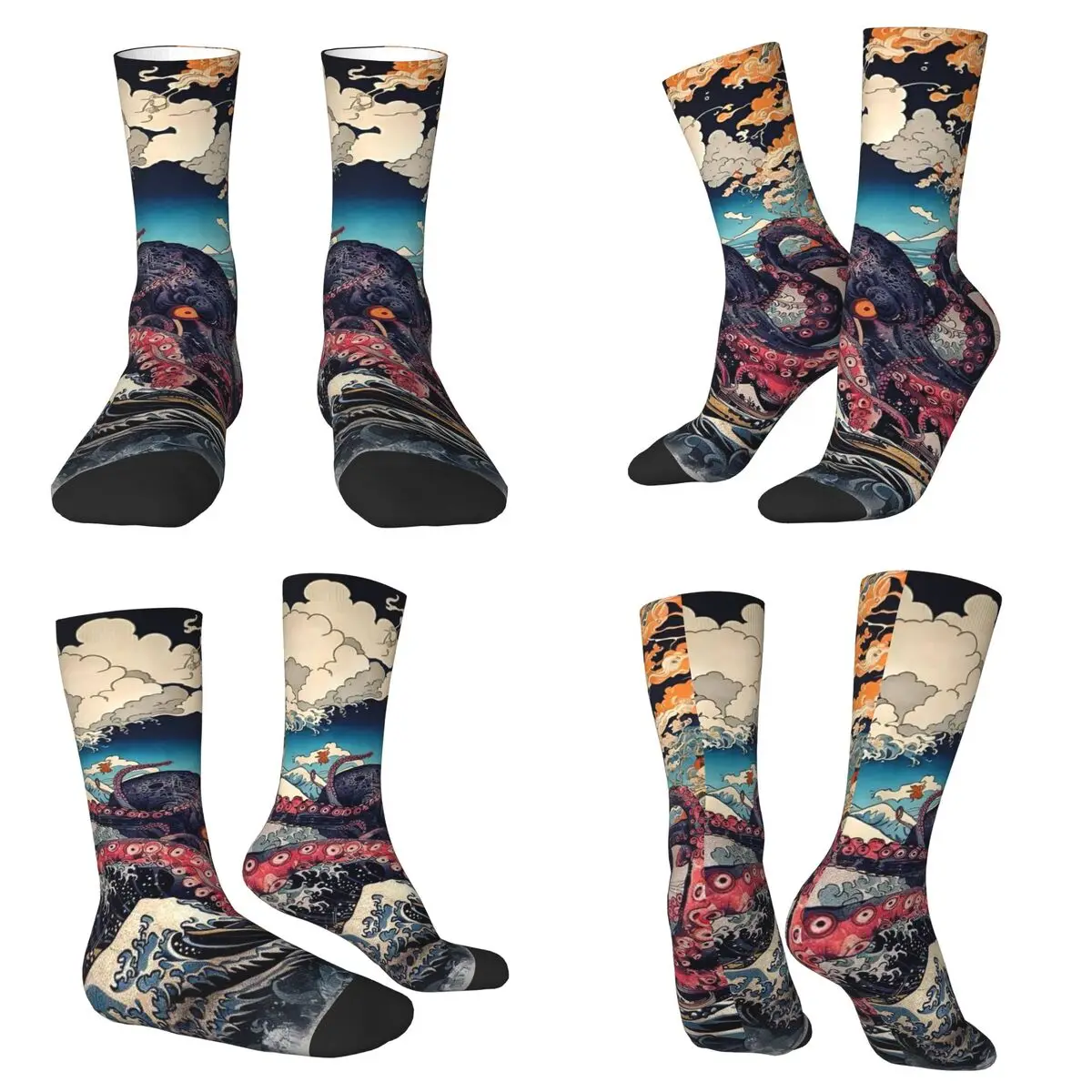 

Ukiyoe Style Ocean Wave Octopus Art Socks Soft Stockings All Season Long Socks Accessories for Man's Woman's Christmas Gifts