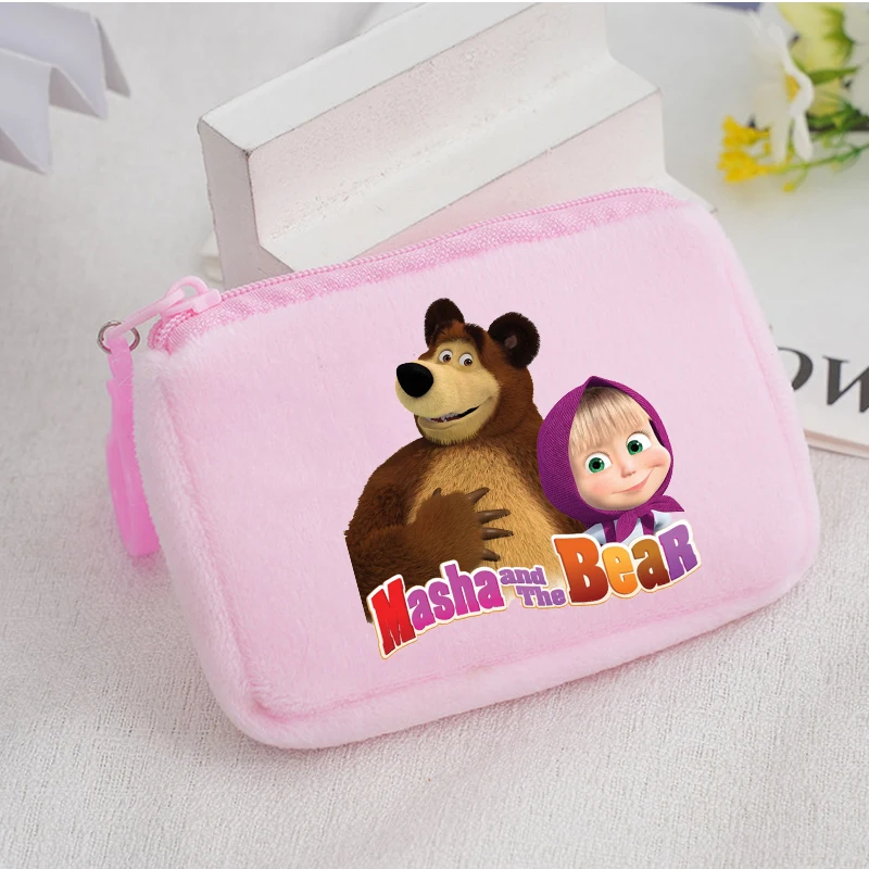 Mashas and The Bears Square Coin Purse Cartoon Character Printed Wallet Boys Girls Portable Mini Storage Bags Kawaii Money Pouch