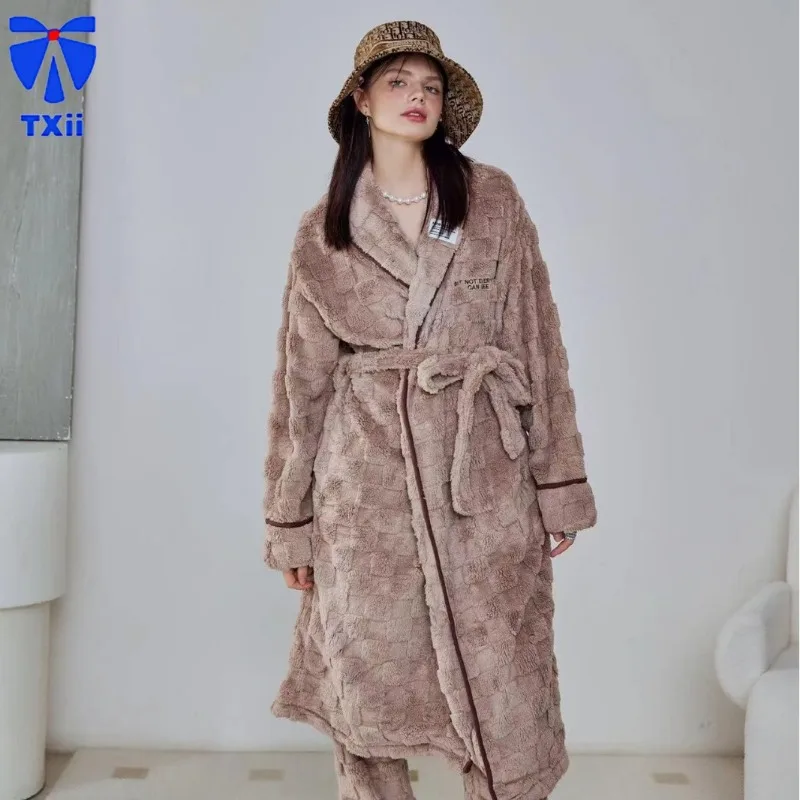 Autumn and Winter New Men's and Women's Coral Fleece Bathrobe Winter fleece-lined Thickened Loose Home Nightgown Pants