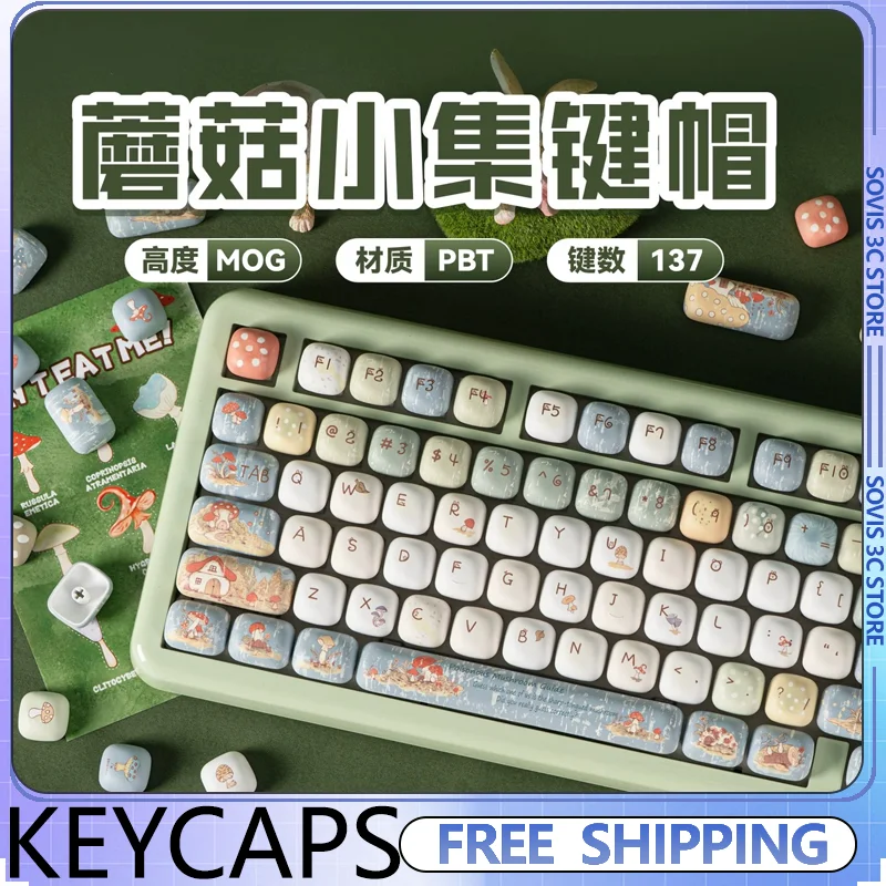Mushroom Collection Keycaps MOG Profilekeycap 137 Keys PBT Cute Key Caps for MX Mechanical Keyboard Gaming Accessories Gifts
