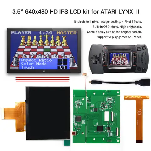 Hispeedido 3.5 inch  640*480 Retro Pixel HD IPS LCD  Screen Mod For Atari Lynx II 2 replacement LCD Kit with TV 720P HDMI-output