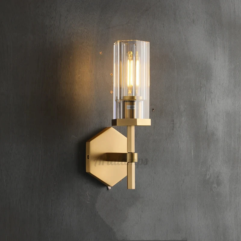 Modern American Indoor Home Villa Bedroom Porch Restaurant Wall Lamp Metal Up Down Light Source Luxury Glass Decorate Sconce