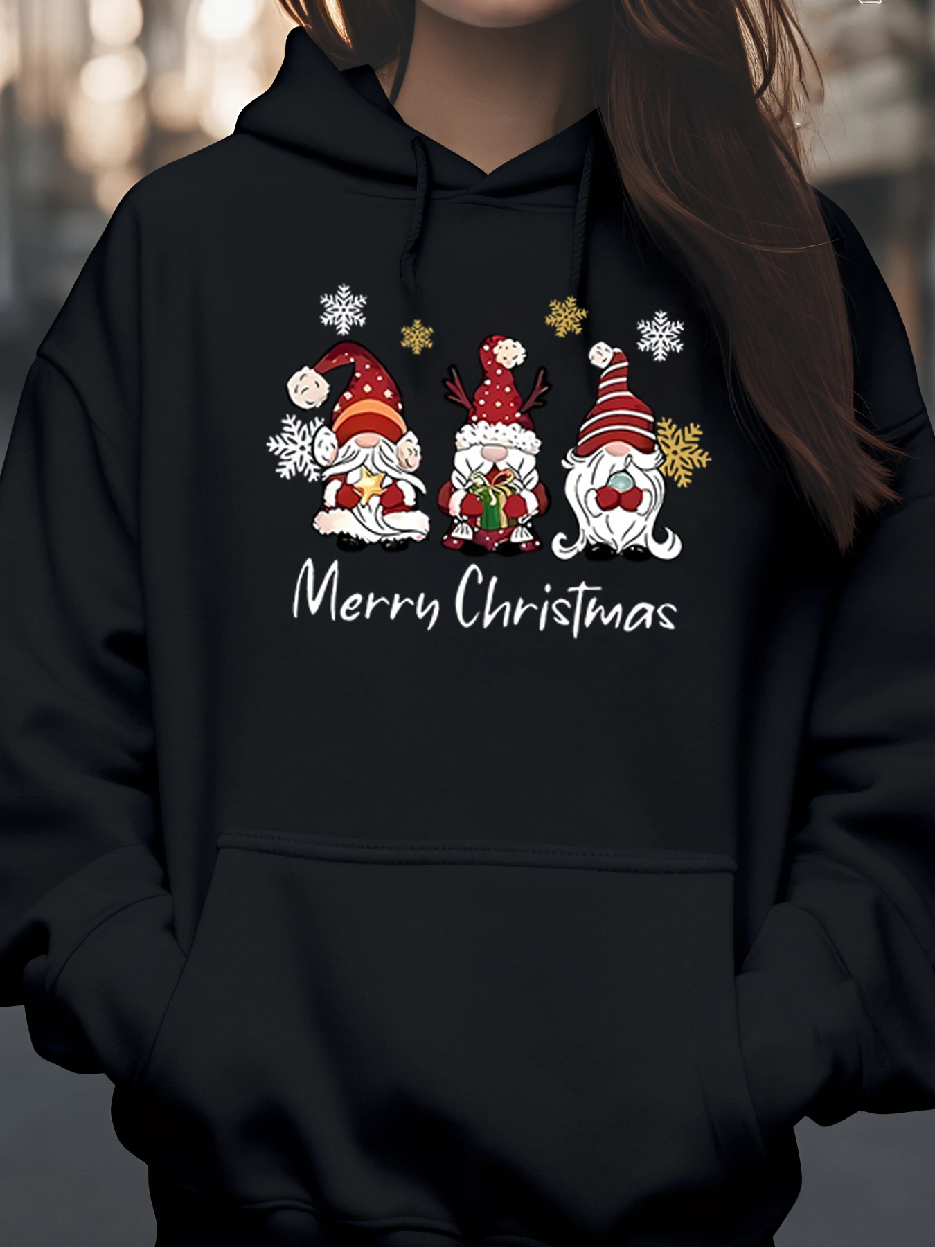 عيد الميلاد التماثيل طباعة عيد ميلاد سعيد هوديي عطلة ارتداء المرأة عارضة البلوز