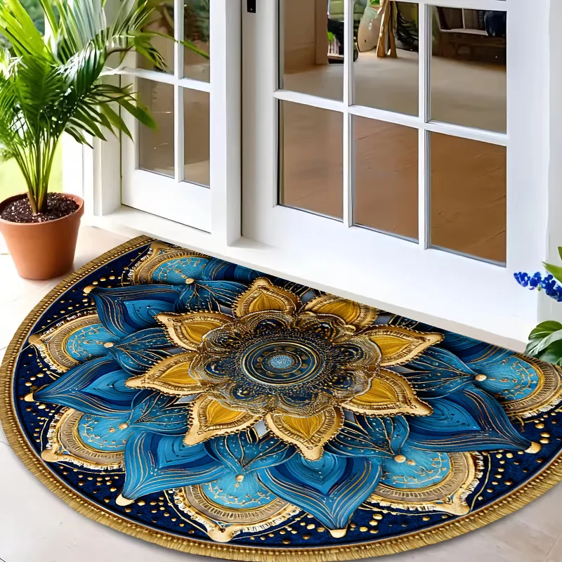 Artistic Nature Plume Motif Design Semi Circle Rug Commercial Welcome Doormat For Restaurant Mall Supermarket