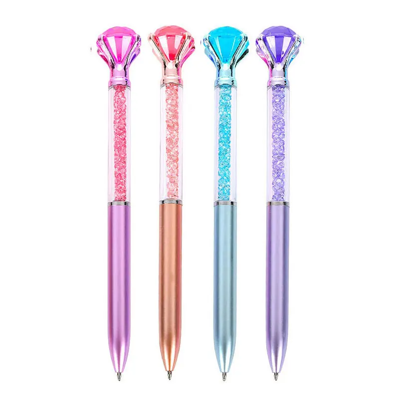 4Pcs Creative Crystal Diamond Ballpoint Pen Black Ink Advertising Gift Pen School Office Stationery Articulos Papeleria Oficina