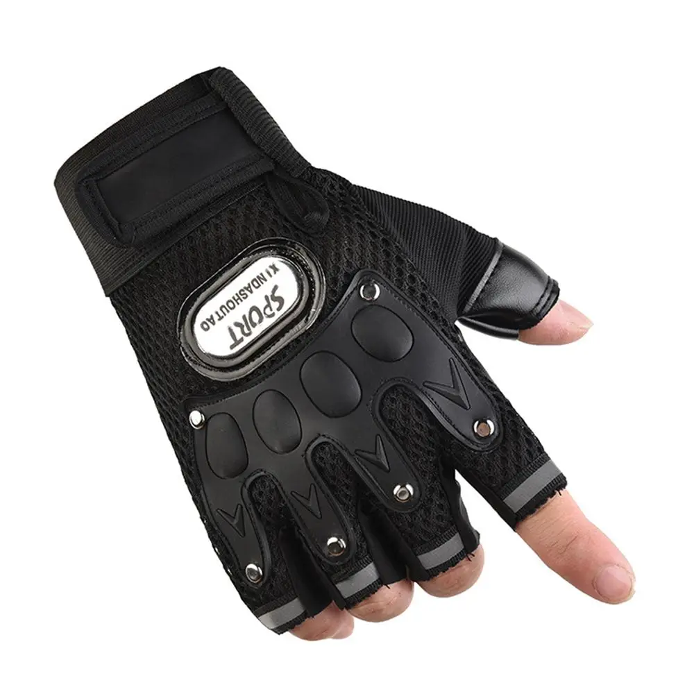 Hiking Men Half Finger Anti-Slip Cycling Palm Breathable PU Leather Riding Gloves Fingerless Gloves Bicycle Gloves