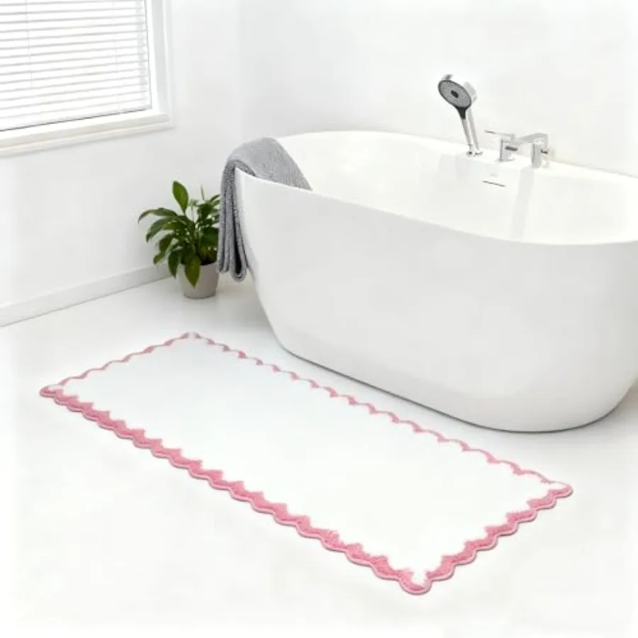 

Long Cute Scalloped Bathroom Rugs Runner Fun Pink Plush Microfiber Scallop Bath Mats Non Slip Washable Quick Dry Absorbent Rug