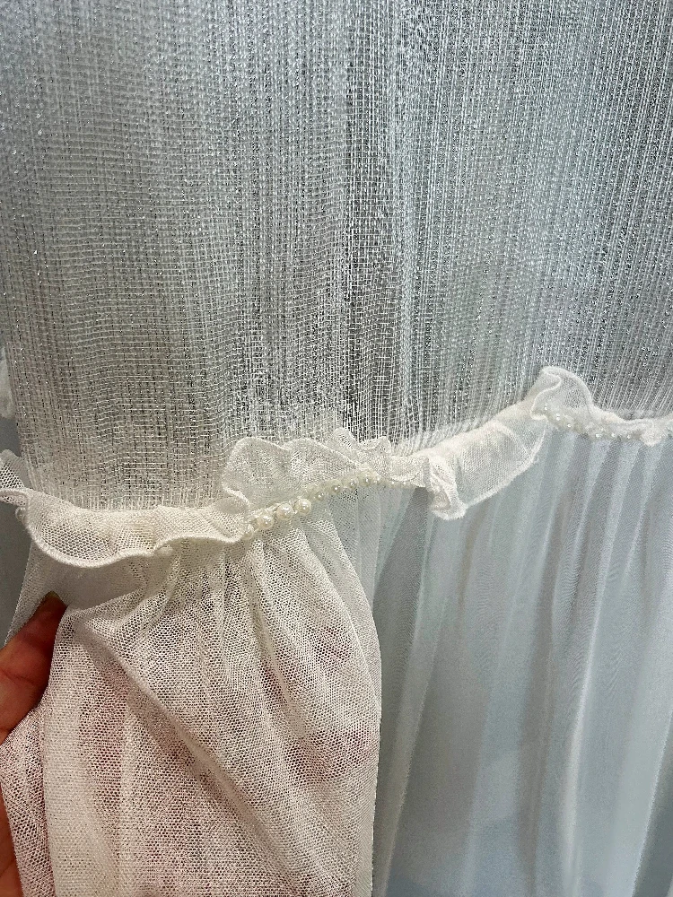 Cotton Linen Shiny Cream Colored Skirt Stitching Screen Curtains for Living Room Bedroom French Window Balcony Customization