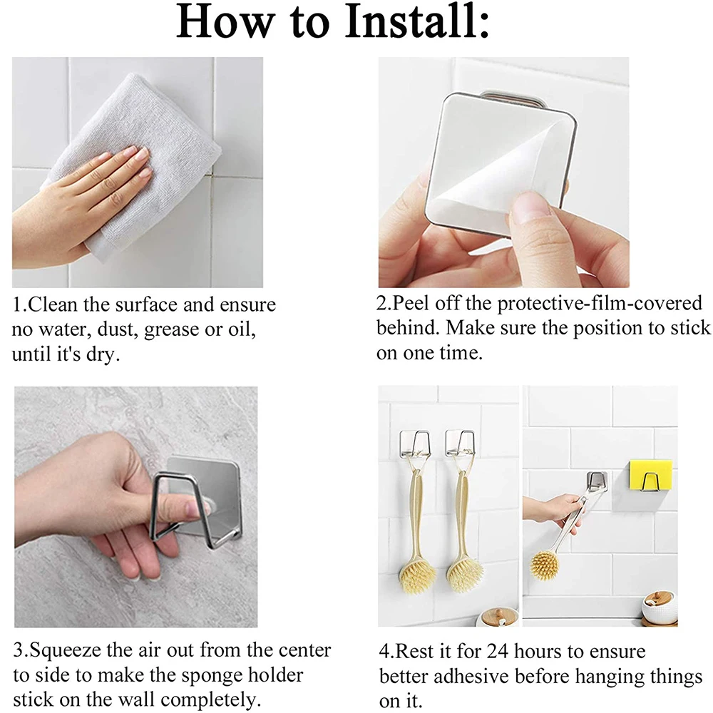 Soportes adhesivos para estante, estante de secado de drenaje, ganchos de pared, accesorios, organizador de almacenamiento, soporte para esponjas de cocina, fregadero de acero inoxidable