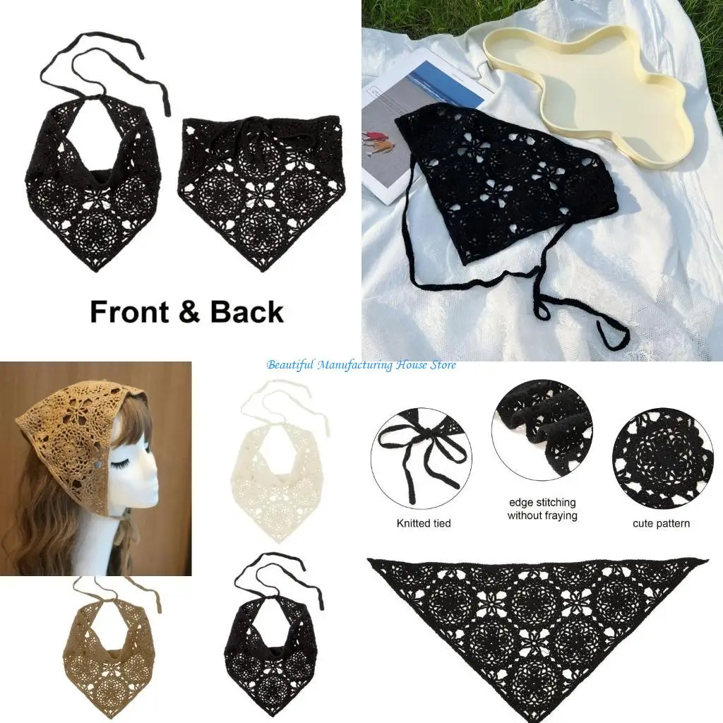 

E56A Floral Hair Bandana Scarf Headband Crochet Head Kerchief Turban Boho Headbands