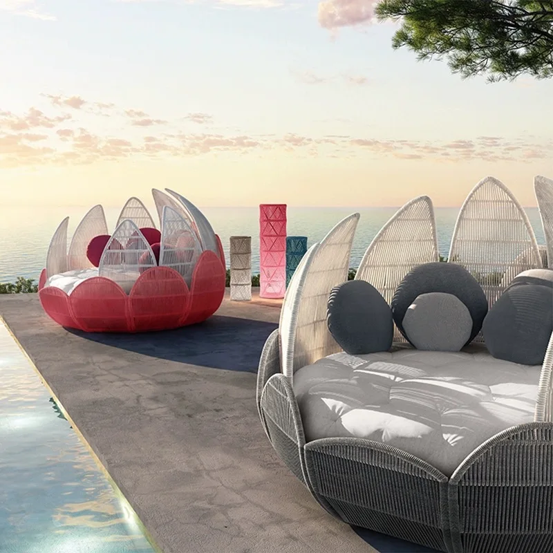 

Outdoor bed swimming pool large round sofa creative petal lotus