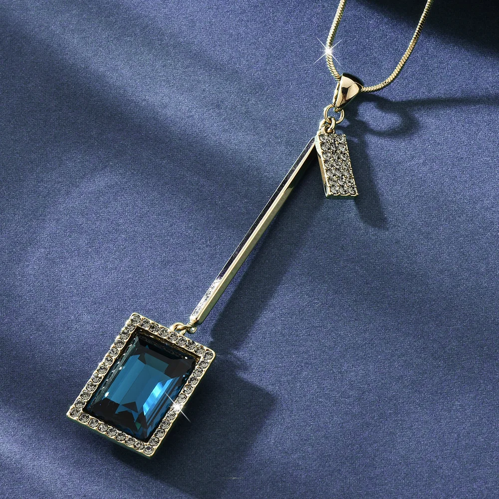 قلادة طويلة بسيطة وعصرية، سلسلة سترة شرابة كريستال هندسية