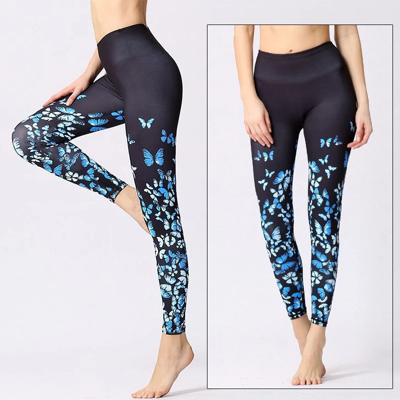 Yoga Pants Women Flower High Waist Sports Leggings Girl Tights Push Up Trainer Running Trousers Workout Tummy Control XS-8XL