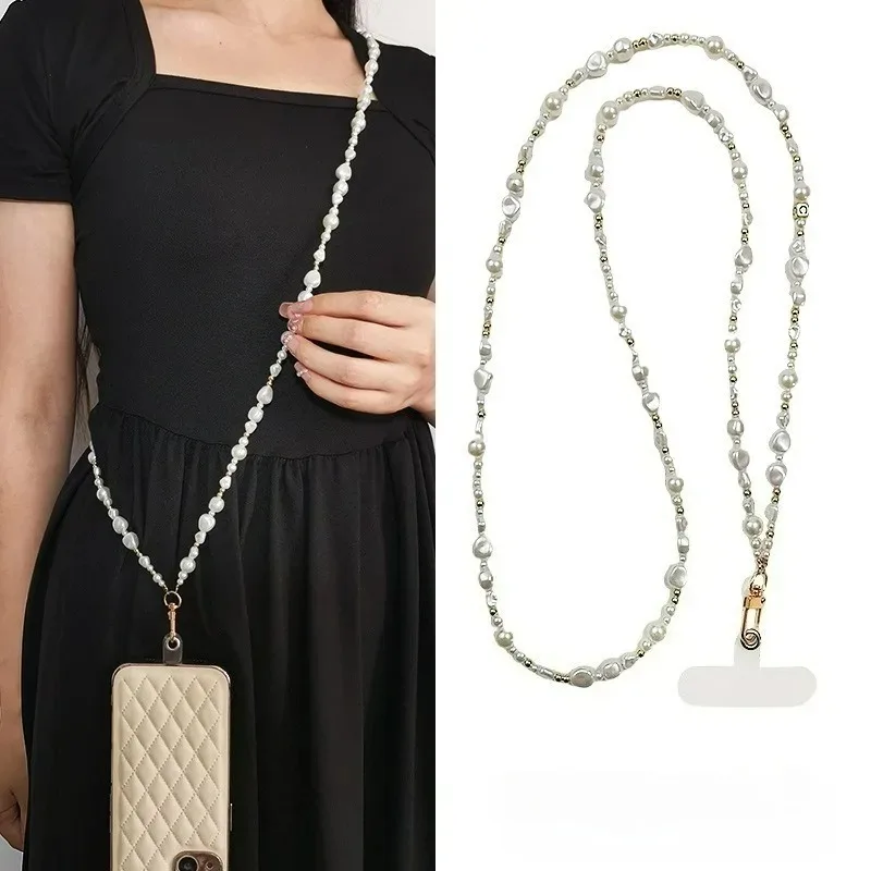 Pearl Crossbody Lanyard Women's Ins Outdoor Travel Mountain Climbing Fashion Back Chain Mobile Phone Lanyard Xiaoxiangfeng