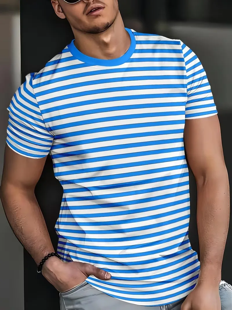 

T-Shirt for Men Classic Plaid Stripe Print Casual T-Shirts Summer Fashion Harajuku Oversized Short Sleeve O-Neck Men's Clothing