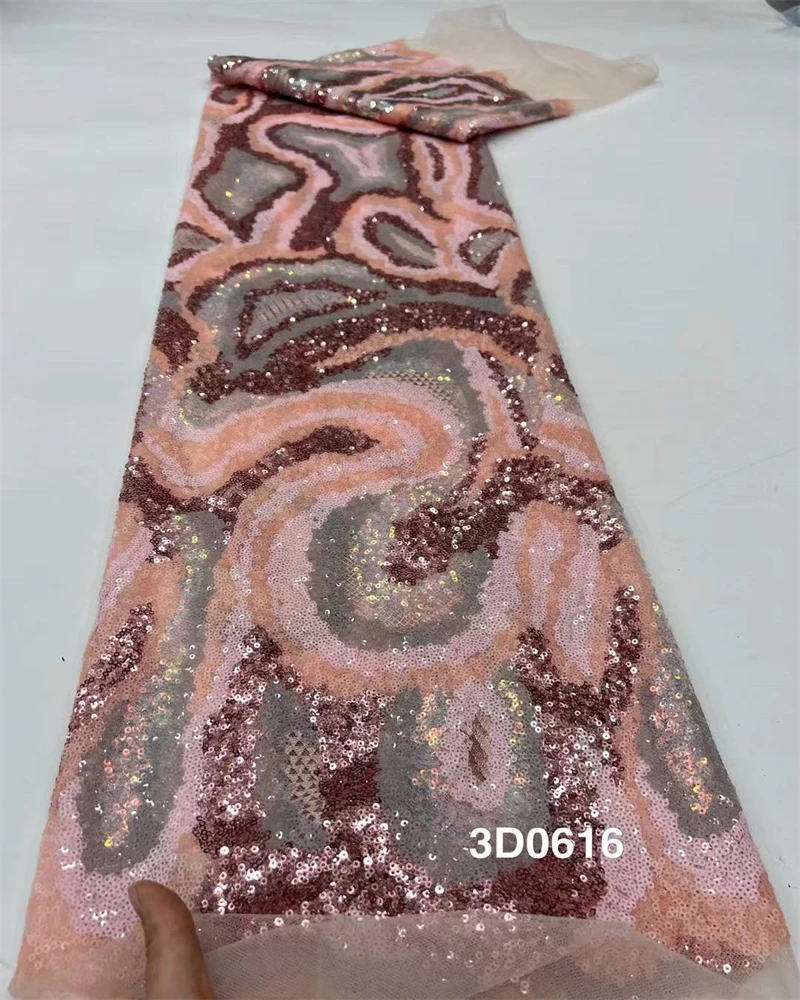 

Luxury African Sequins Lace Fabric High Quality French Tulle Embroidered with Beads for Party Dresses Latest