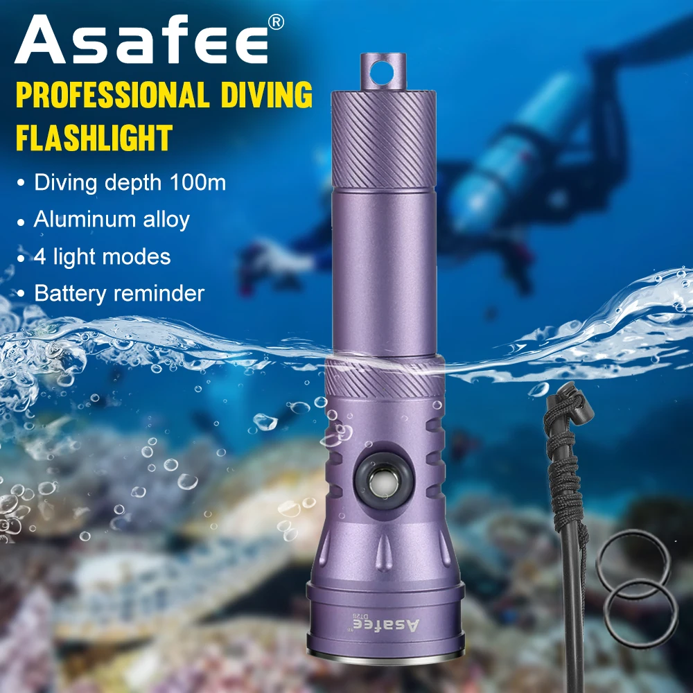 

Asafee Potable New Driver Torch DT28 SFT40 Power Diving Flashlight 21700 Battery 100M Underwear Scuba Spearfishing Lamp Light