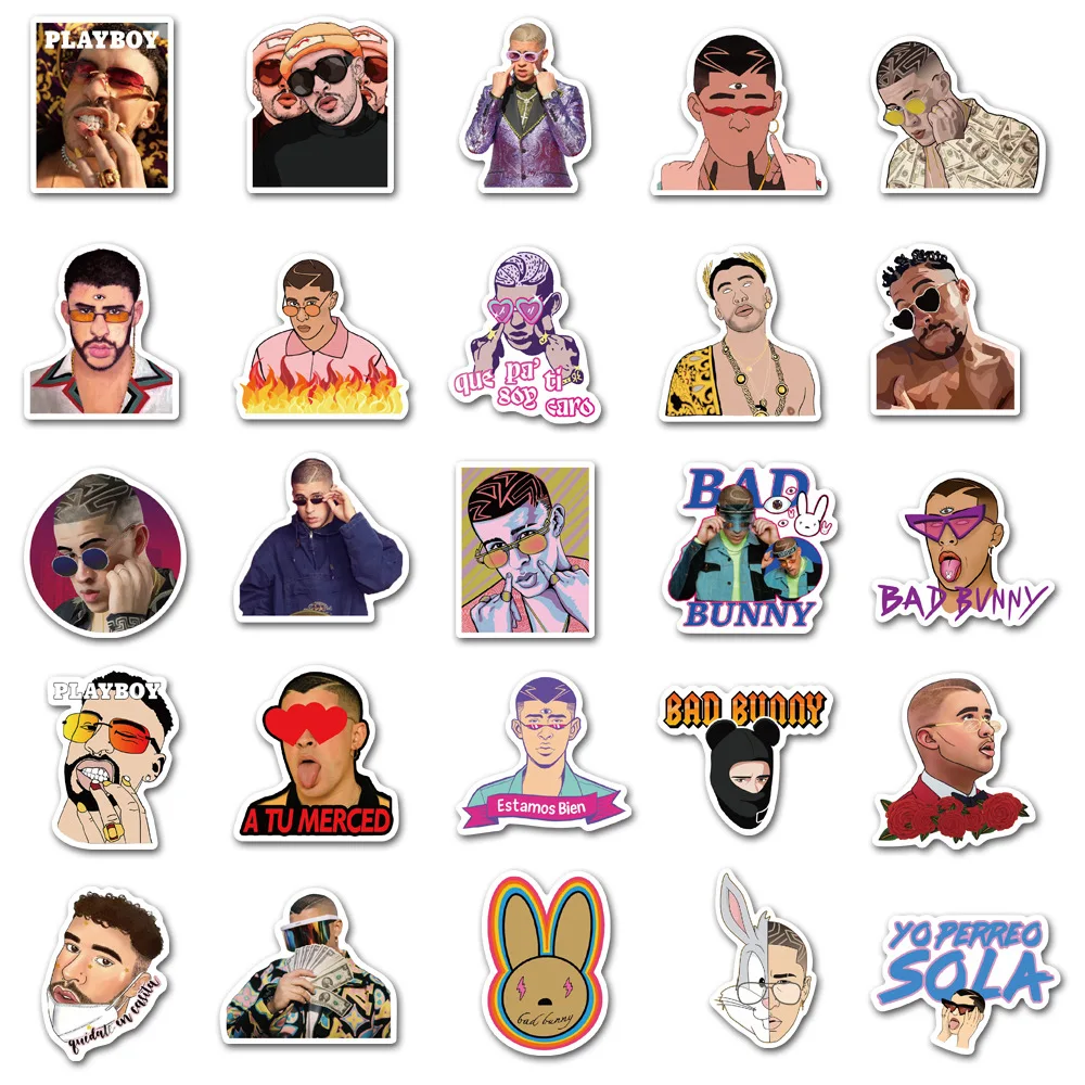 50PCS Bad Bunny Aufkleber Graffiti Geschenk Aufkleber Spielzeug DIY Koffer Telefon Aufkleber Helment Laptop Fahrrad Aufkleber