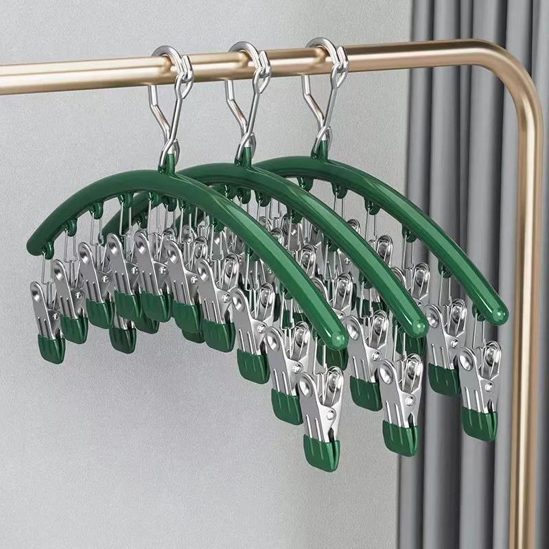 

1pc Windproof Clothes Drying Hanger Clothing Rack 10 Clips Stainless Steel Sock Laundry Airer Hanger Underwear Socks Holder