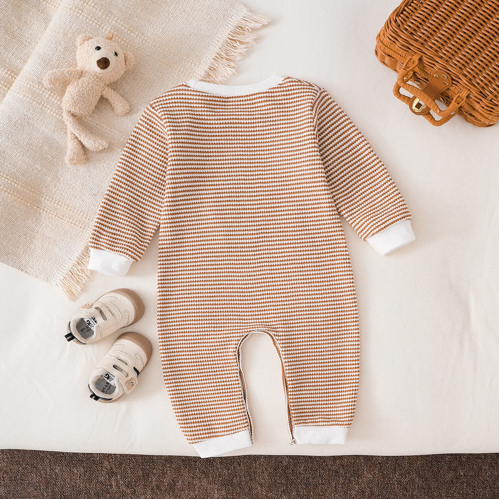 all Winter Neutral Baby Striped Long Sleeve Romper Number One Embroidered Infant 1st Birthday Casual Jumpsuit