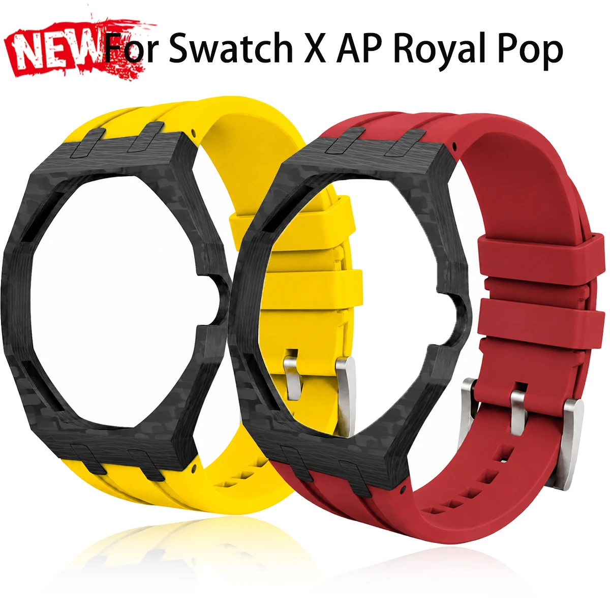 for Swatch X AP Royal Pop Carbon Fiber Integrated Modification Kit  Case + Silicone Strap Pocket Watch Changer To Wristwatch