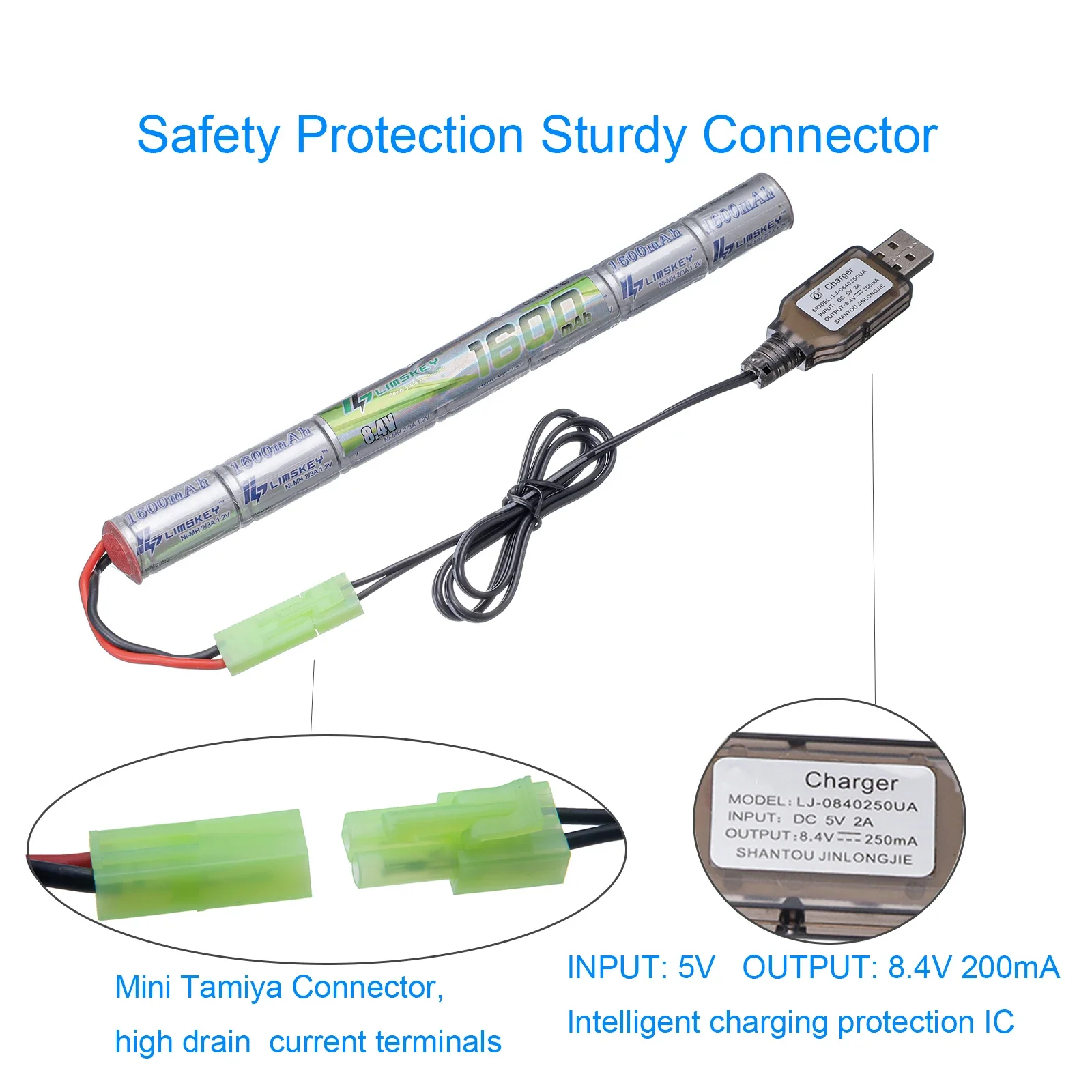 Lismkey 7S 2/3A 8.4v 1600mAh Stick NIMH Battery Pack For Airsoft Guns Cyma AK47 AEG'S rosman Pulse R76 toys accessories