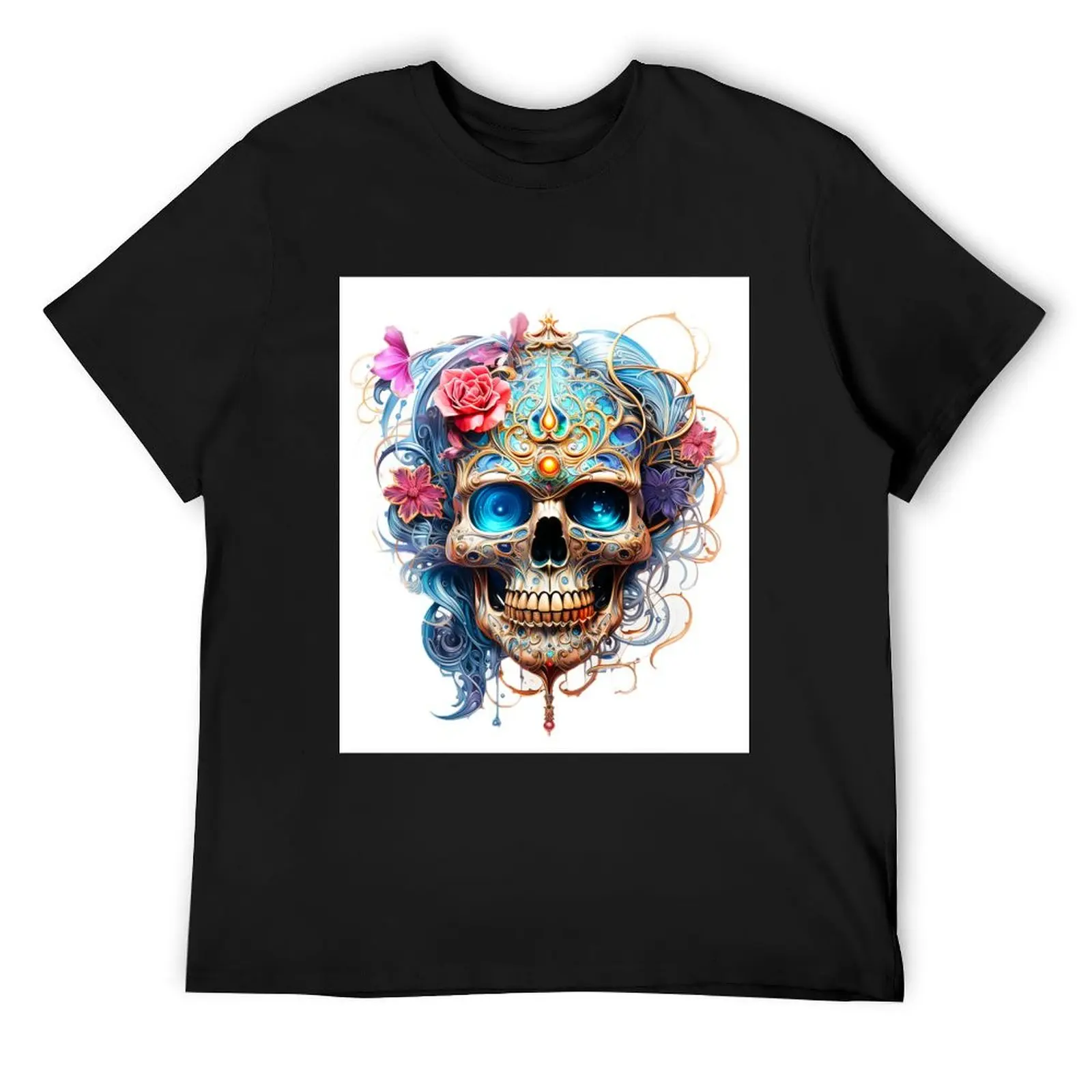 Skull with flowers T-Shirt summer top quick-drying new edition boys animal print mens fashion