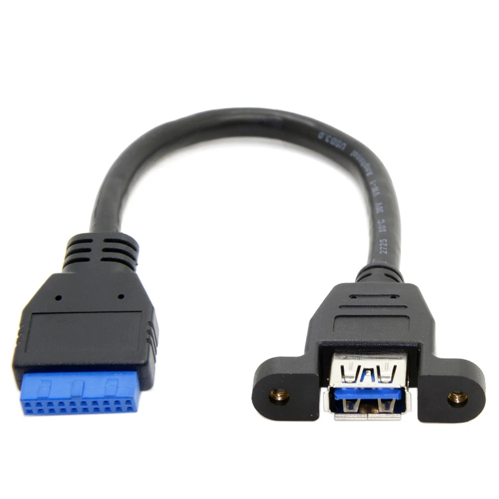 Female USB 3.0 Single Port A Screw Mount Type to Up Angled Motherboard Header 20pin Cable 25cm