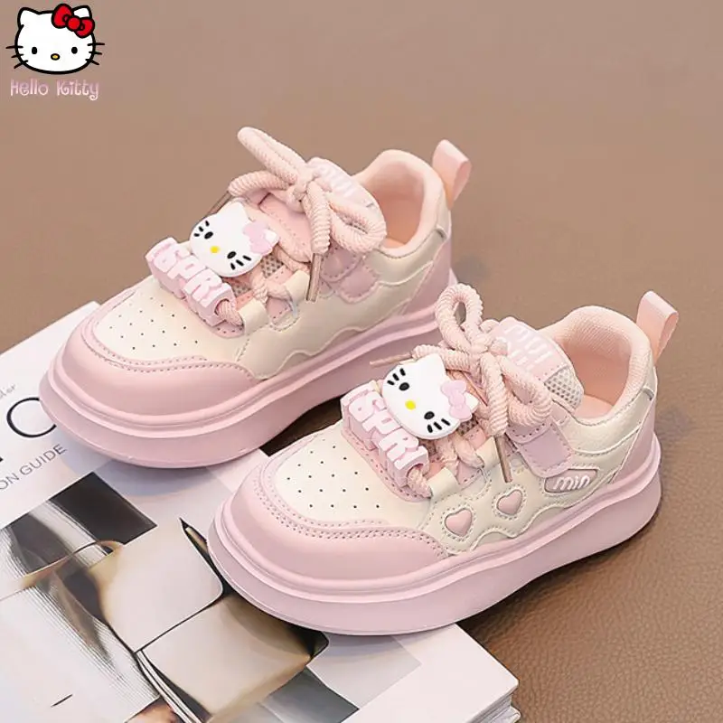 مرحبا كيتي الفتيات Kawaii أبي أحذية الكرتون جديد أنيمي ربيع الخريف الدانتيل يصل أحذية رياضية سانريو موضة الكورية لينة وحيد حذاء الجري