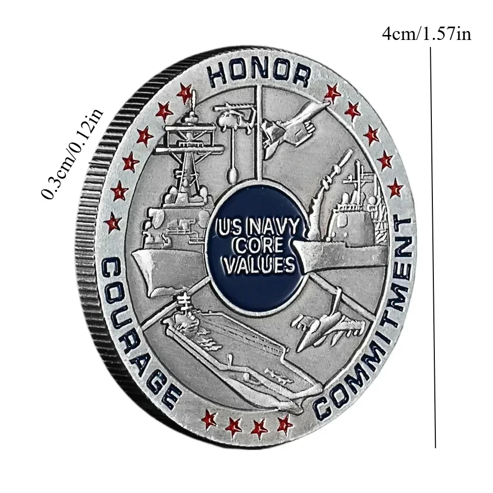 القيم الأساسية للبحرية الأمريكية عملات التحدي المطلية بالفضة الشرف الشجاعة العقيدة تذكارية عملة ديكور المنزل