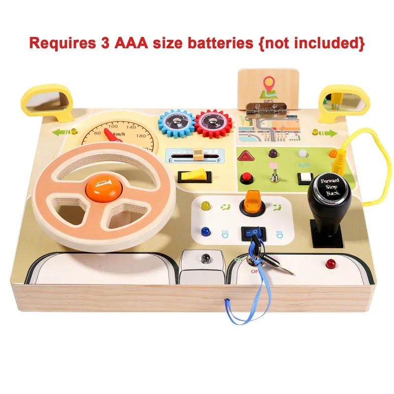 LED Light Busy Board Wooden Toy for Toddlers Montessori Switch Board Sensory Activity Motor Skills Educational Puzzle for Kids