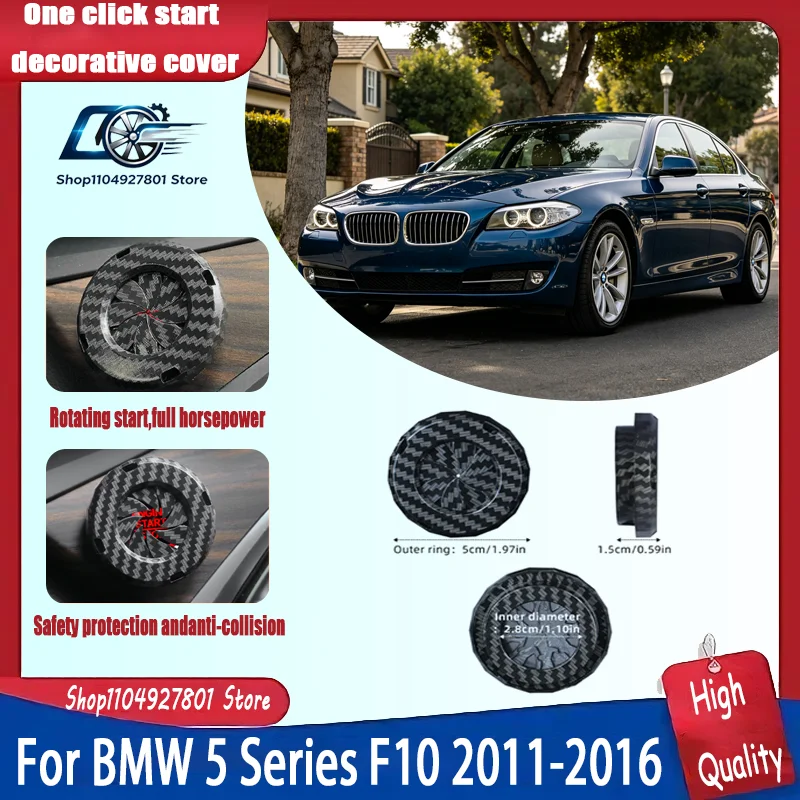 For BMW 5 Series F10 2011-2016, Carbon Fiber One-Button Start Decorative Ring Knob-Style Ignition Cover, Hidden Protective