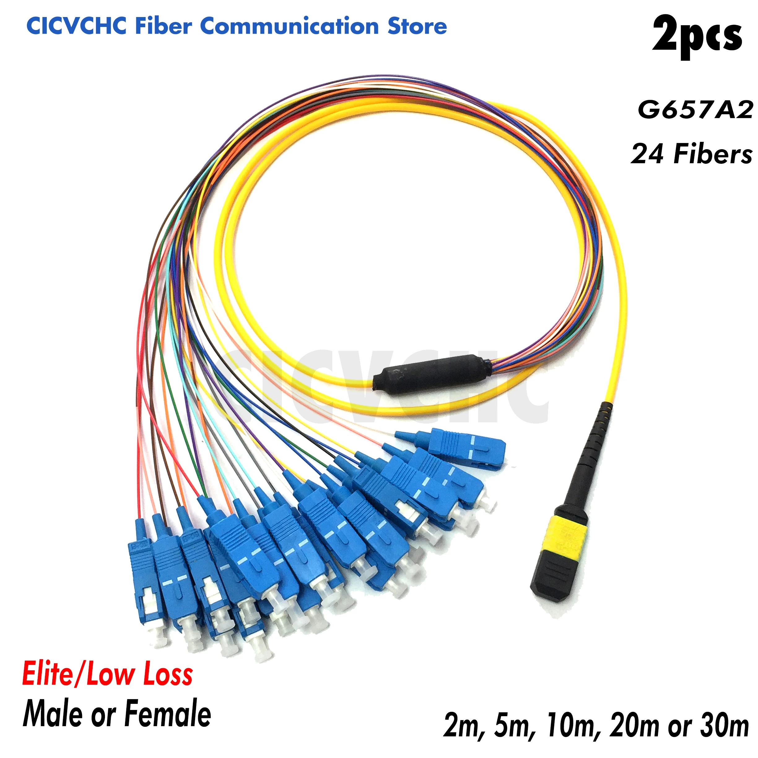 

2pcs 24 fibers-MPO/APC Fanout SC/UPC -G657A2-Elite/Low loss-Male/Female with 0.9mm-2m to 30m/MPO Assembly