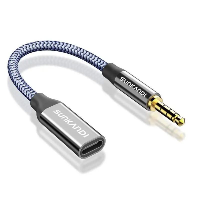 3.5mm Male to USB C Female Audio Cable Durable Braided Cord Type C Headphone Adapter for Android Phone Car Audio System
