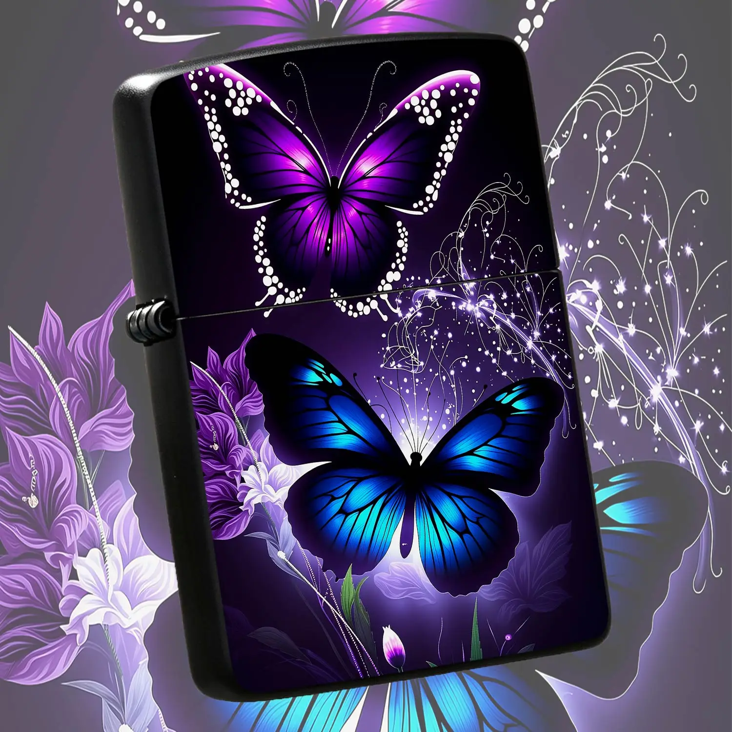 Fantasy Neonprint Lighter, Stunning Purple Blue Glowingart Pattern, Portable Exquisite All-Match Daily Use Accessory, Aesthetic Decorative Practical Gift For Party Outdoor Travel Gathering, Chic Durable Lightweight Pock A Humorous And Inter