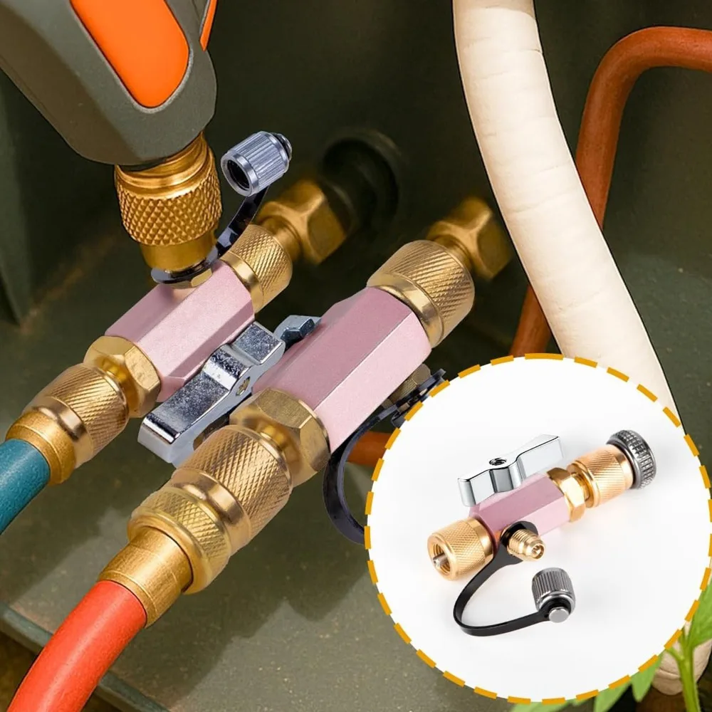5/16 Inch Female Flare Valve Core Removal Tool 1/4 Inch Male Flare Dual O Ring Seal Refrigerant Service Tool Vacuum Rated Pink