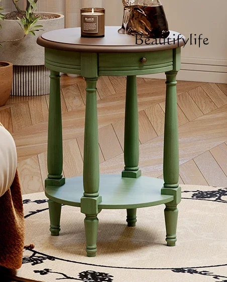 

American living room round solid wood retro small coffee table simple household small apartment designer style fashion