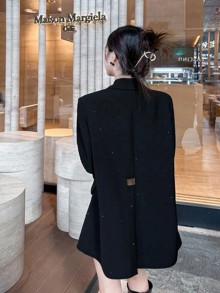 Luxury Diamond Black Blazer Women's Trend Spring Autumn Jacket Office Ladies Suit Design Coat Long-sleeved Top Coats Jackets