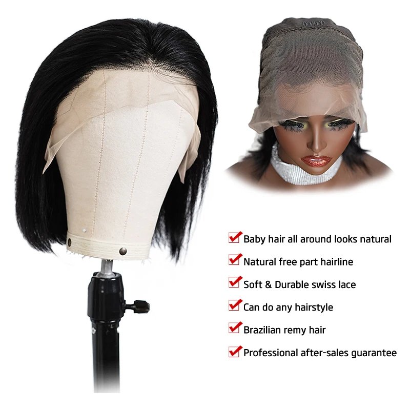 13x4 الدانتيل الباروكة الأمامية 150% الكثافة 100% الشعر البشري 10-16 بوصة أسود بوب شعر مستعار قبل قطعها شعري طبيعي شعر مستعار المرأة قصيرة مستقيم