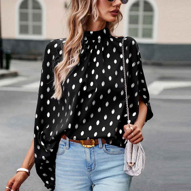 2023 Polka Dot Shirts Top Women Retro Autumn Blouse Ruffles Long Sleeve Casual Chiffon Ladies Tops Fashion Clothing Blusas New