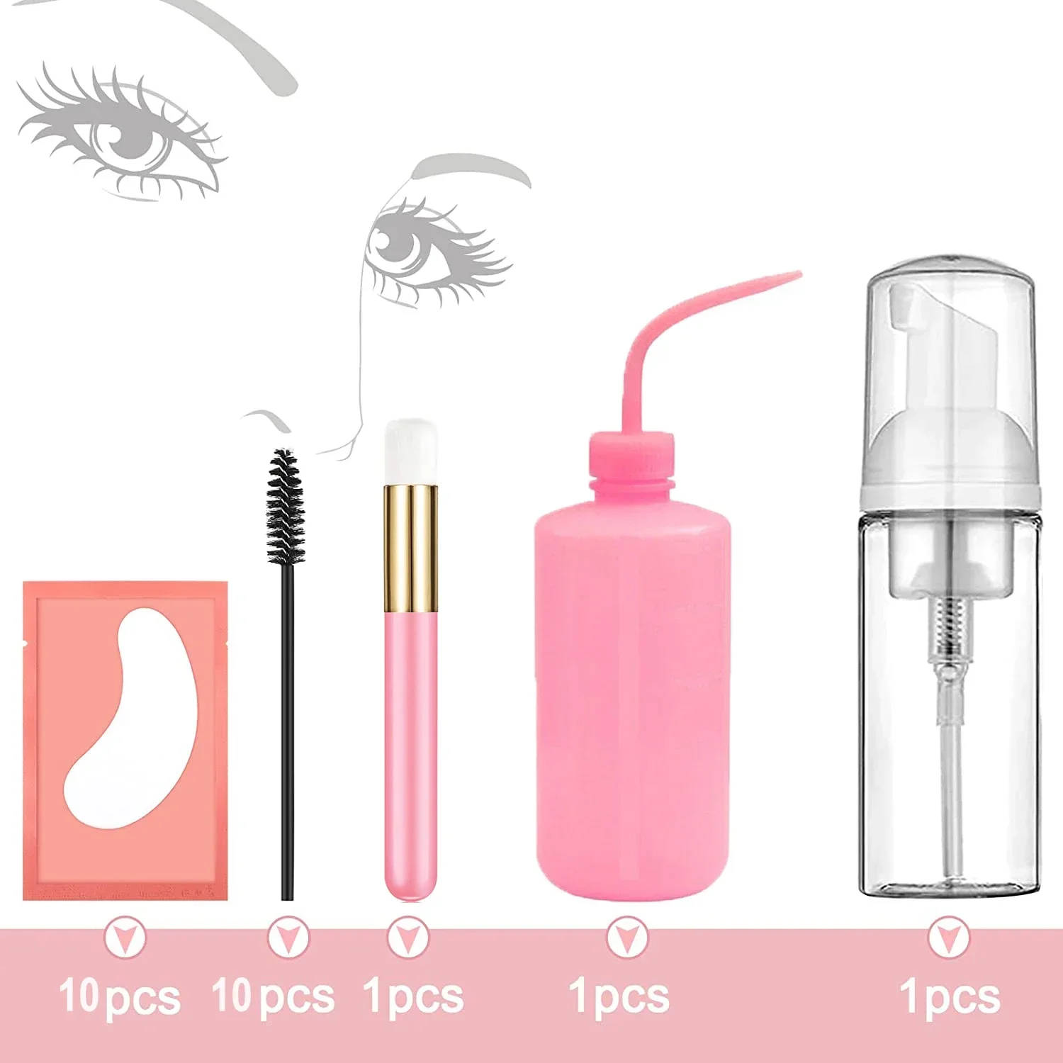 Wimperverlenging Reinigingsset Lash Shampoo Borstel Zeep Schuim Wasfles Mascara Wands Wimpergel Pads voor Salonbenodigdheden