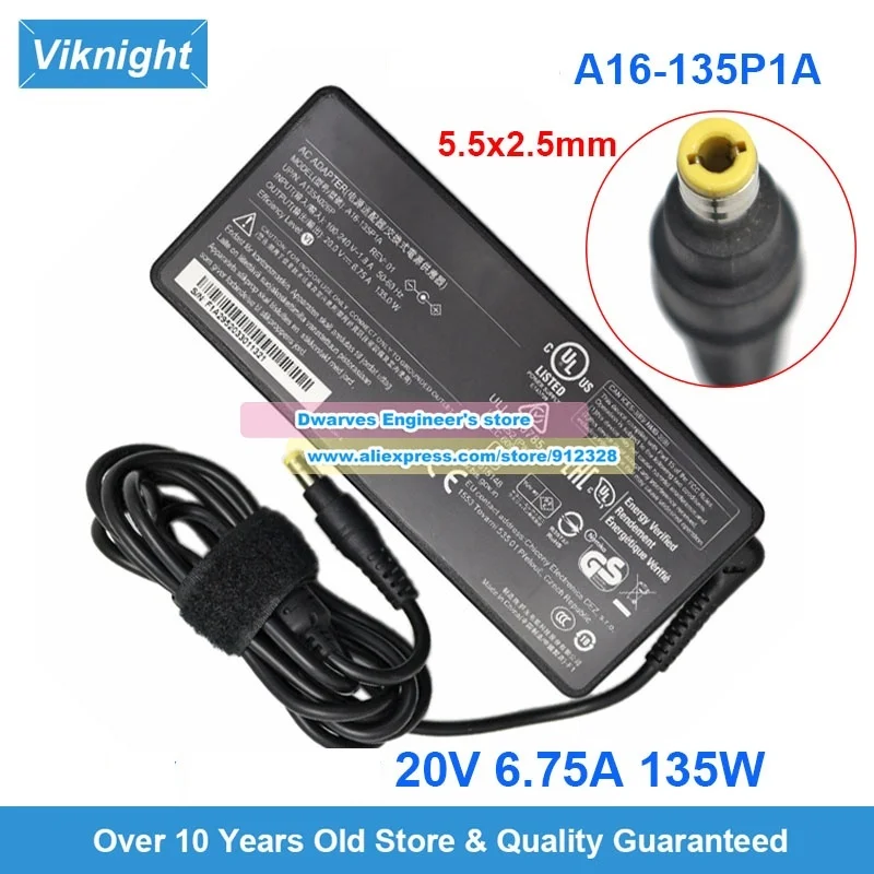 A16-135P1A 20V 6.75A 135W AC Adapter PA-1131-72 for ITEC THUNDERBOLT 3 DOCK Kensington SD4700P MSI APACHE GE62