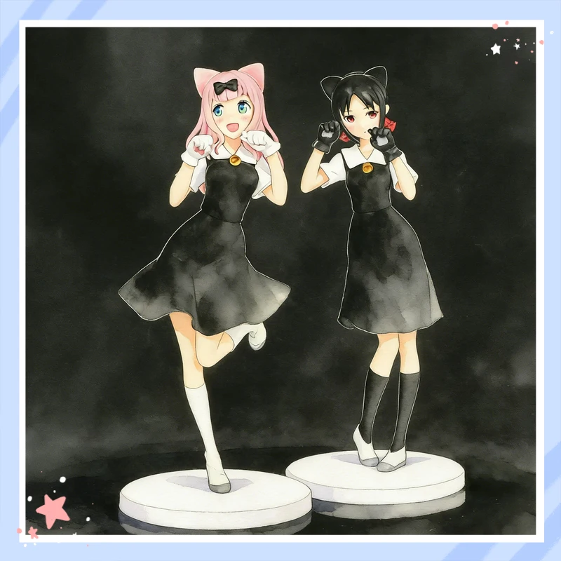 

Kaguya Sama Love Is War Anime Figures 2 Pcs Kaguya Shinomiya Chika Fujiwara Cat Ear Standing Pose Bagged Desktop Decor Figurines