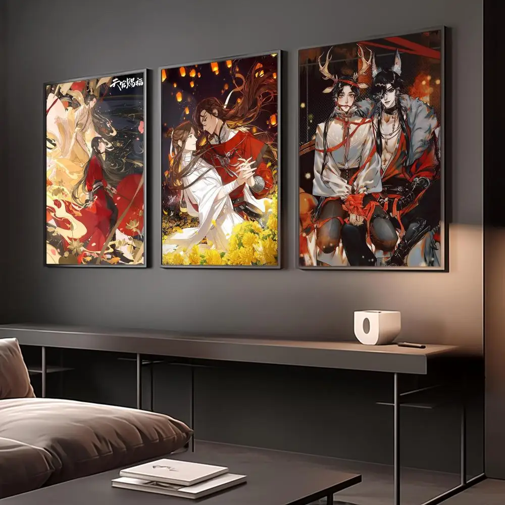 Poster Sticker Self Adhesive Tian Guan Ci Fu H-Heaven Official Blessing for Playroom Bedroom Hallway Home Wall Art Decor Gift